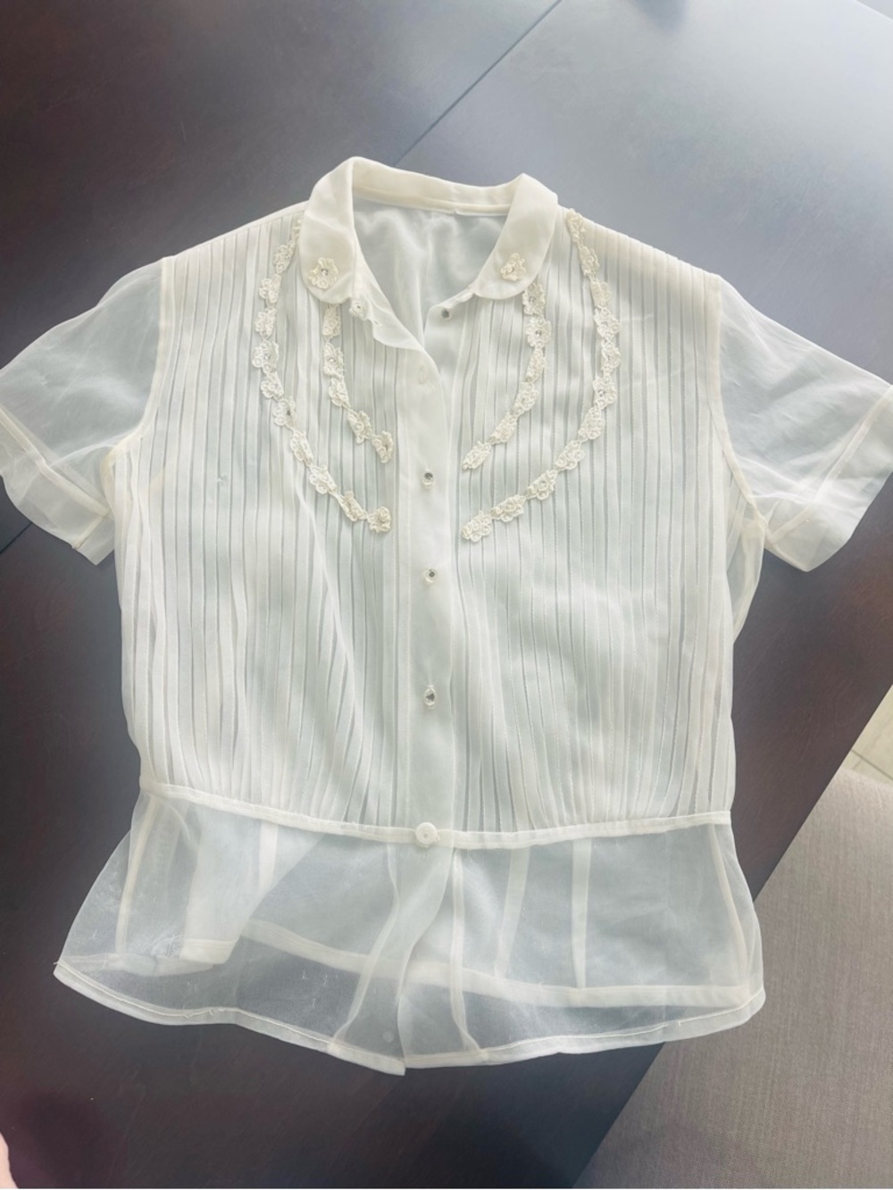 Vintage Sheer Ivory Embroidered Blouse